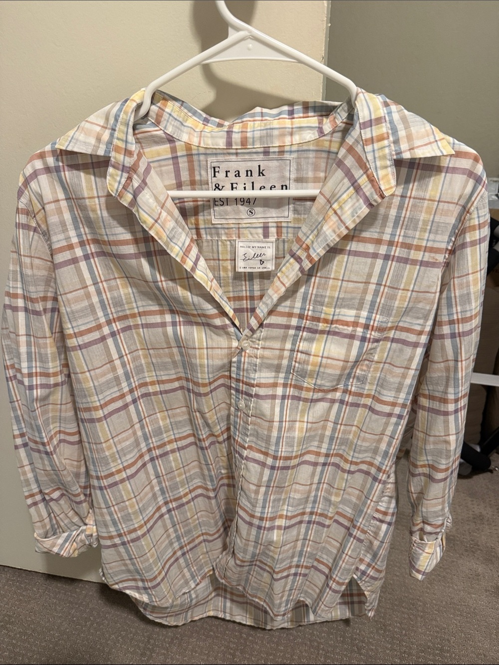 Frank & Eileen Cream Plaid Button-Down Shirt with Yellow and Brown Stripes